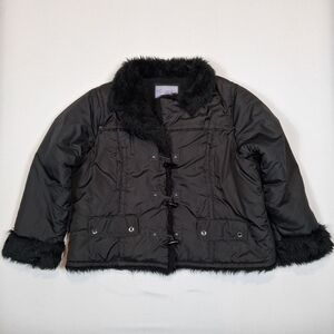 Vtg Cold Free By Marcelle Renee Faux Fur Trim Lined Bone Toggle Button Jacket 3X